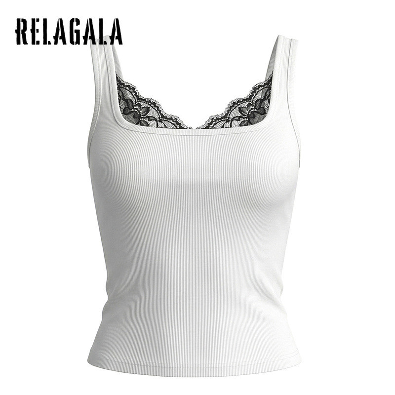 RELAGALA เสื้อชั้นในลูกไม้ Splicing สไตล์เซ็กซี่ สำหรับแฟชั่น Casual Tops