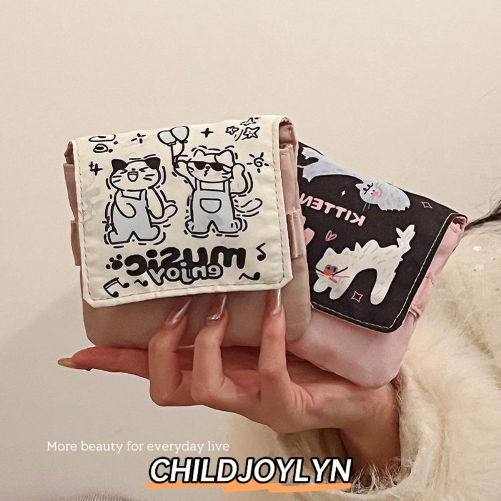 CHILDJOYLYN กระเป๋าใส่ผ้าอนามัย, สายดาต้าลายการ์ตูนลูกแมวออแกไนเซอร์กระเป๋าเครื่องสําอาง,กระเป๋าใส่เหรียญอเนกประสงค์ความจุขนาดใหญ่