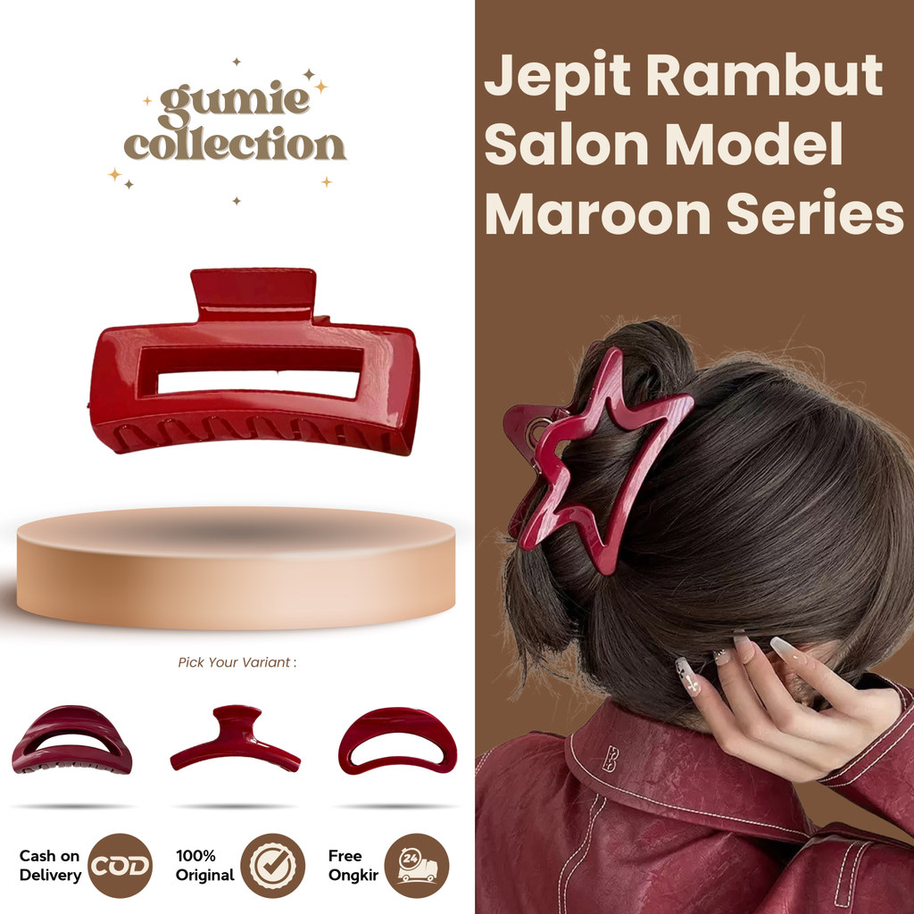 GC - MAROON SERIES AESTHETIC KOREAN FASHION SALON HAIR CLIP / PREMIUM QUALITY GLOSSY HAIR CLIP