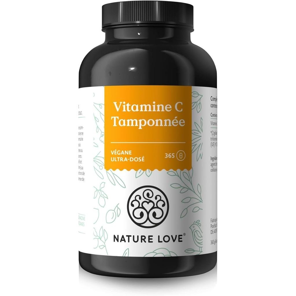 NATURE LOVE Buffered C ly ปริมาณผลิตภัณฑ์ C 1000 มก. ต่อปริมาณทุกวัน 365 แคปซูล pH เป็นกลางและย่อยอา
