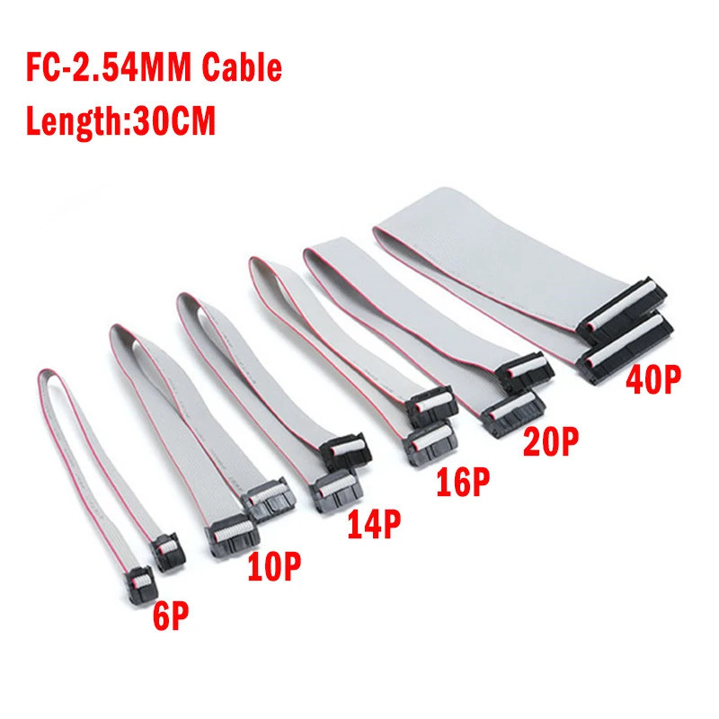 2PCS 2.54MM pitch FC-6/10/14/16/20/40 PIN 30 ซม.JTAG ISP DOWNLOAD CABLE สีเทาแบนริบบิ้นสายเคเบิลข้อม