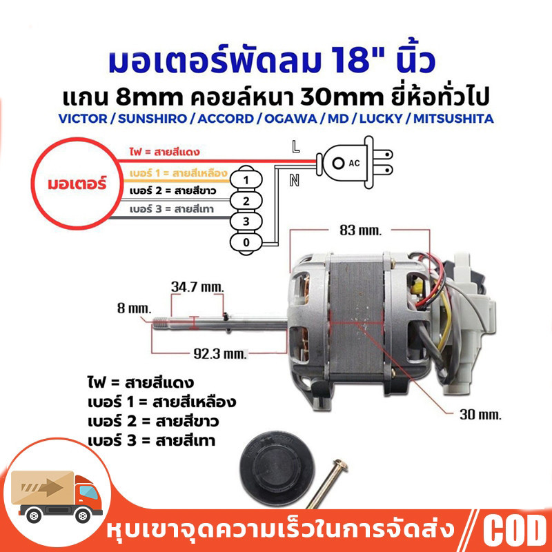 COD มอเตอร์พัดลม ตั้งพื้น 18″ นิ้ว ฮาตาริ ทองแดงแท้ แถม คาปาซิเตอร์ แกนคอ น็อต ปุ่มดึงส่าย ตัวล็อคใบพัดลม อะไหล่พัดลม