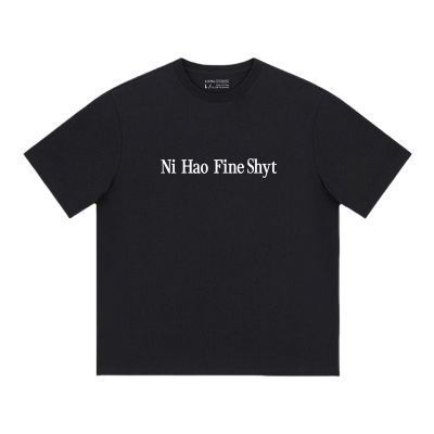 แนวโน้มเยาวชนรอบคอสีทึบสโลแกน Nihao Creative ภาษาอังกฤษ All-Match Casual เสื้อยืดแขนสั้นผู้ชายผู้หญิ
