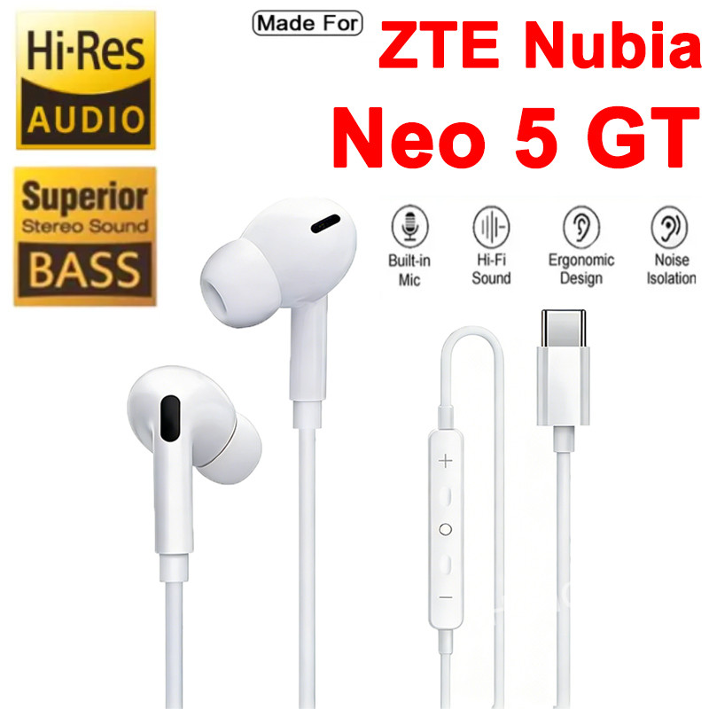 หูฟังต้นฉบับสําหรับ ZTE Nubia Neo5 GT Pro Neo 5 Neo5GT Neo5Pro 4G 5G 2026 แบบมีสาย Type-C ไมโครโฟนซิ