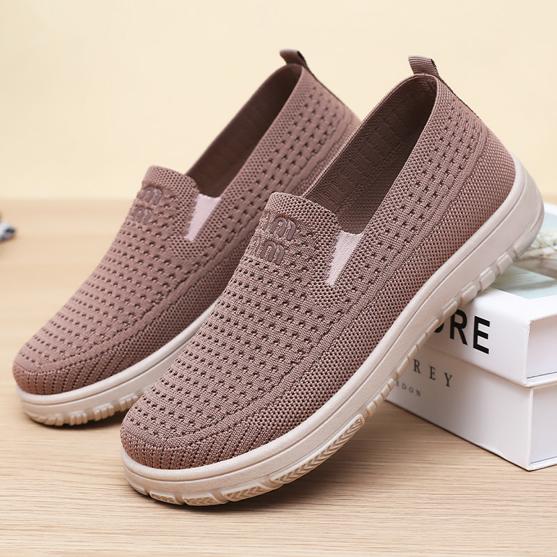 รองเท้าผู้หญิงBreathableรองเดียวSoft-Soledไม่เหนื่อยหนาSoledสบายๆเก่าปักกิ่งผ้ารองเท้าผู้หญิงSlip-Onแม่รองเท้า