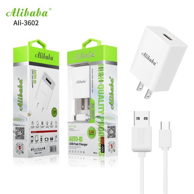 Alibaba Ali-3602 2.4A USB Fast Travel Charger สําหรับโทรศัพท์มือถือ I-phone & Android (5G & V8)