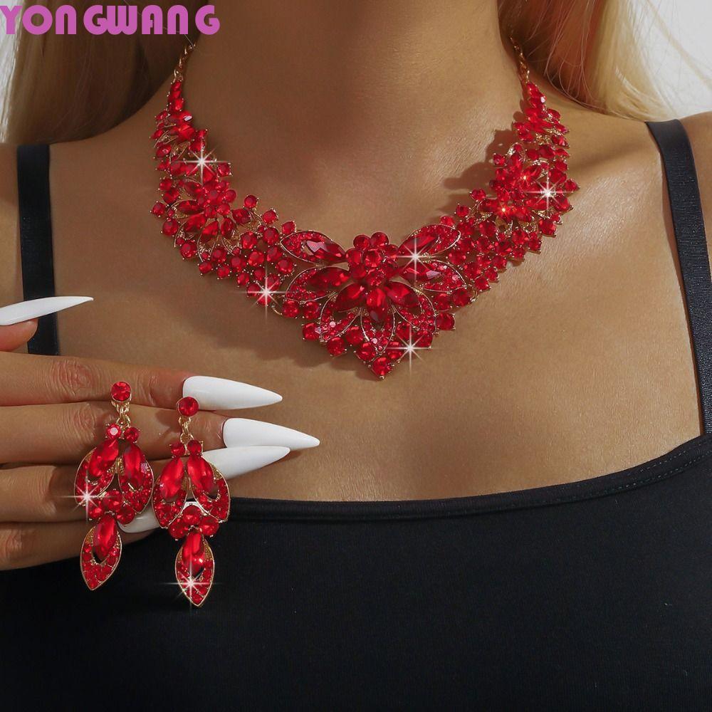 YONGWANG66HR สร้อยคอต่างหูชุด,คริสตัล Rhinestone เครื่องประดับชุด,เจ้าสาว Shining ประณีตคริสตัลสร้อย