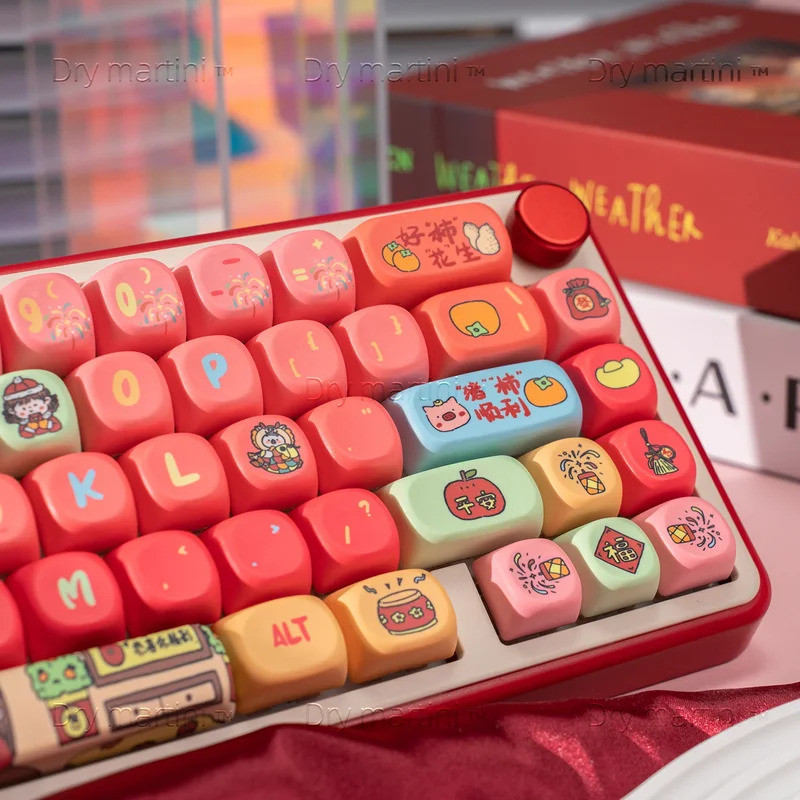 น่ารักสีแดง Keycap Firework Element DIY Keycap MoaPbtAlice Layout Keycap 2.25/2.75 U Space Key 128 ค