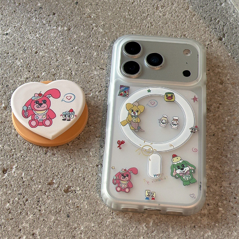ขนมหวานลายหมีรูปหัวใจเคสป้องกันขาตั้งสําหรับiPhone 11 12promax 13pro15pro 15promax 14 14promax 14pro