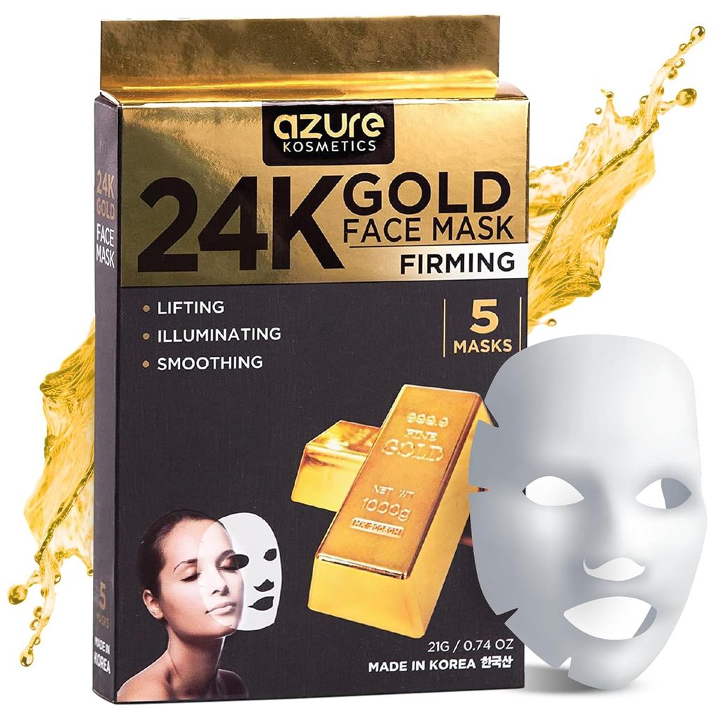 Azure Cosmetics 24K Gold Firming Face Mask- Anti Aging, Hydrating, Toning & Firming Facial Mask - ช่