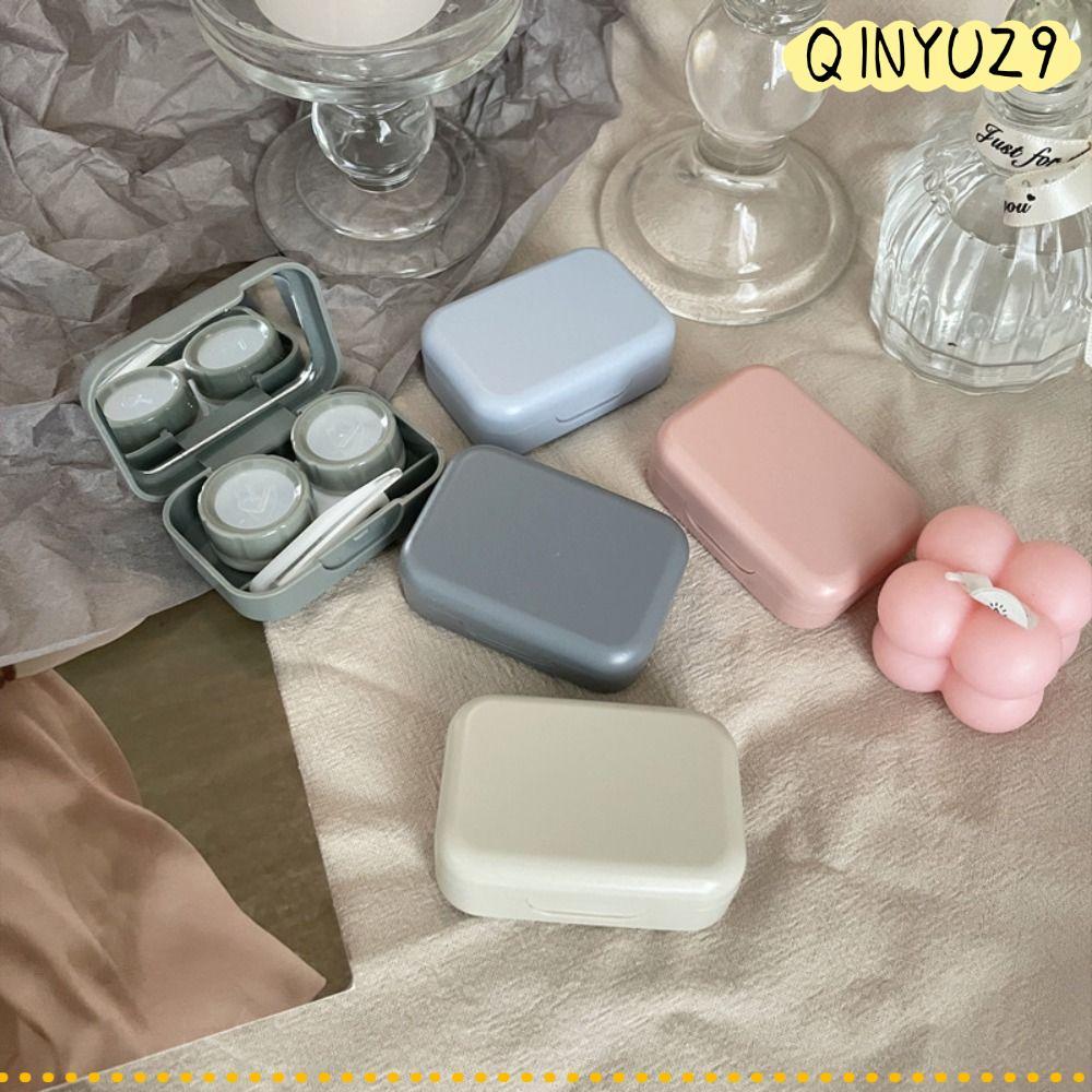 QINYUZ9QX กล่องเก็บบํารุงรอบดวงตา,|สีมินิสแควร์ชุดคอนแทคเลนส์,แบบพกพาพร้อมกระจกสีทึบพร้อมแหนบและแท่ง