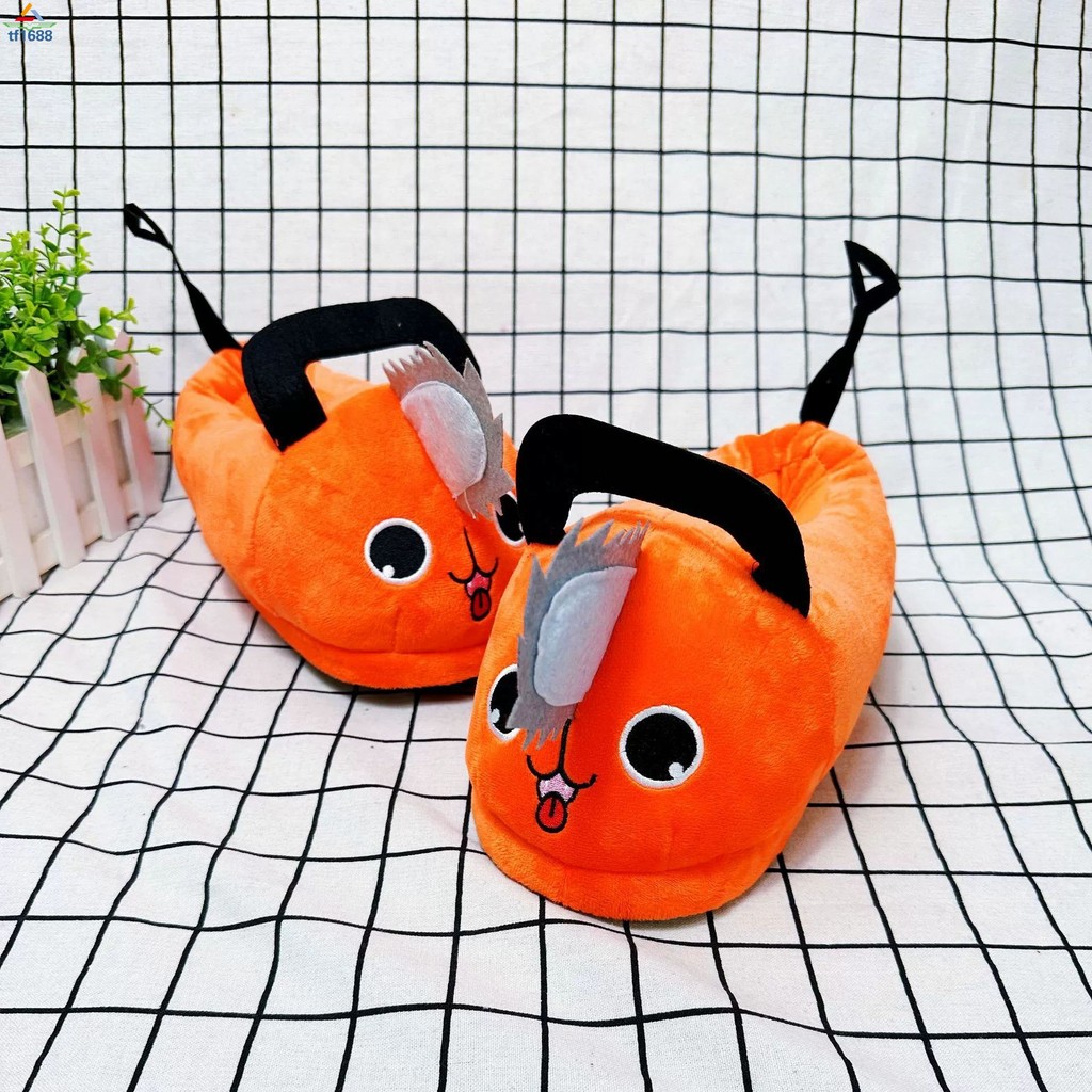 Pochita Chainsaw Man Plush รองเท้าแตะ - รองเท้าบ้านผ้าฝ้ายฤดูหนาวที่อบอุ่นสําหรับคู่รัก