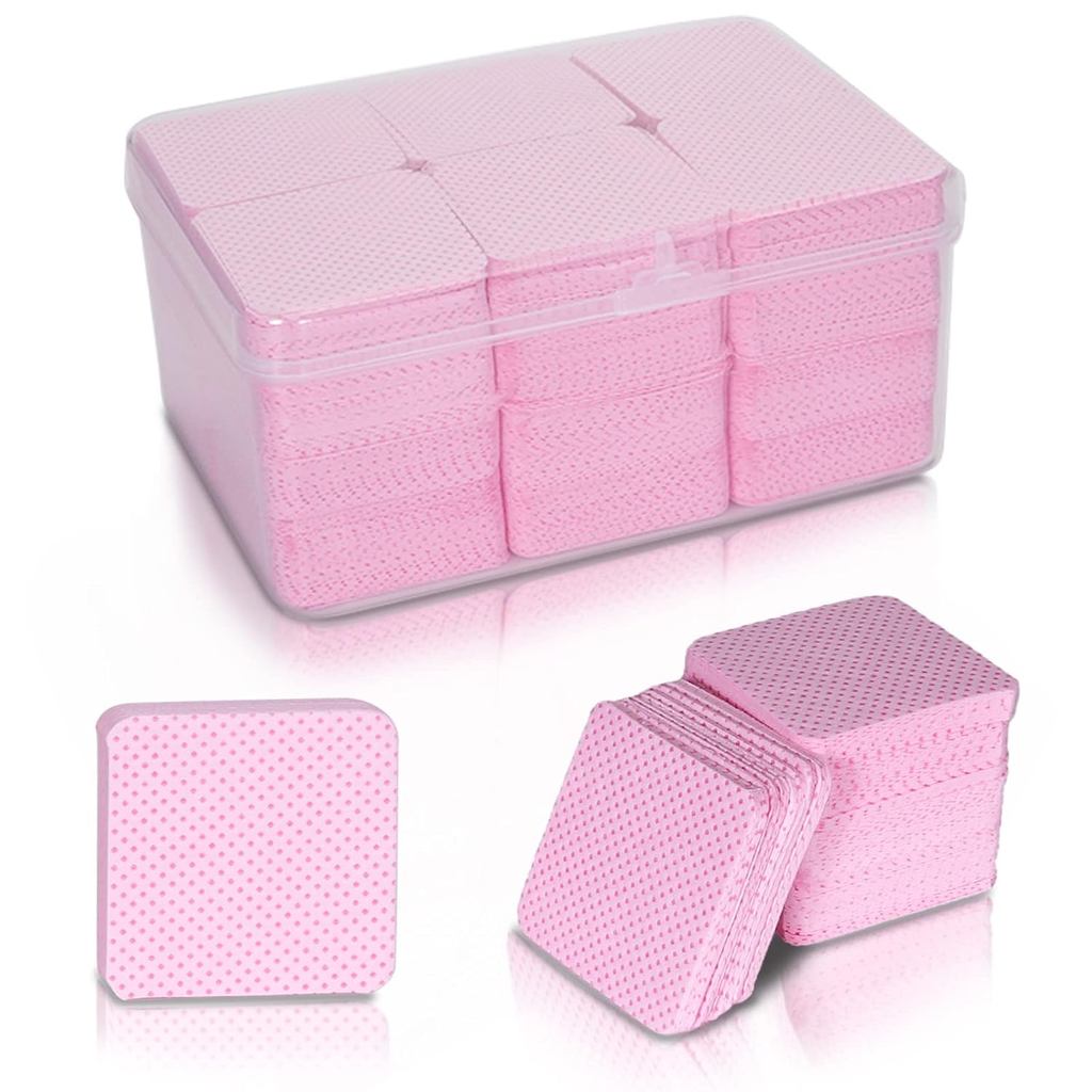 Bcohos Pink Lint Free ผ้าเช็ดทําความสะอาดเล็บพร้อมเคสเก็บ- แผ่นล้างเล็บ Super Absorbent - ผ้าเช็ดทํา