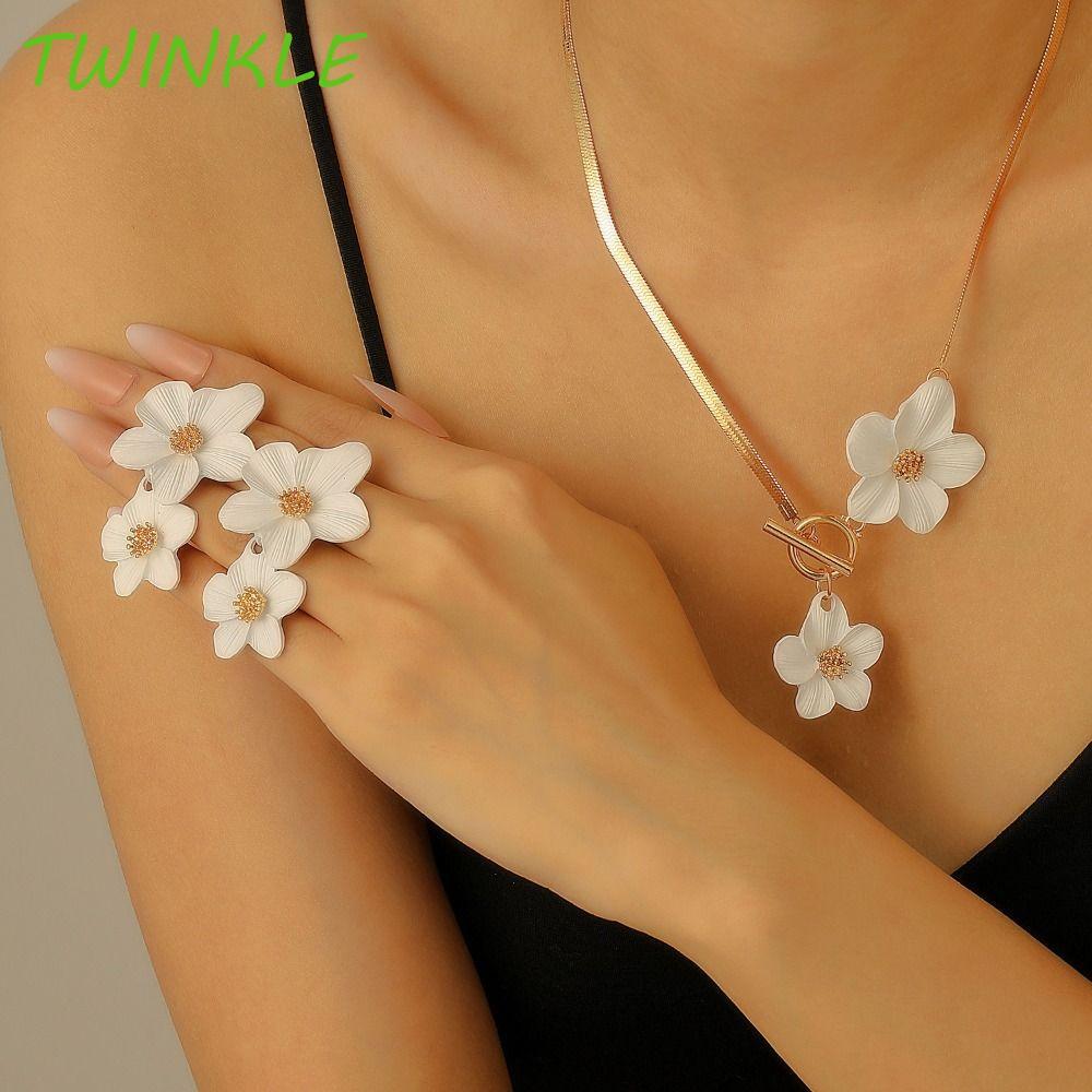 แฝด1ดอกไม้สร้อยคอต่างหูชุด,ที่ละเอียดอ่อนOTหัวเข็มขัดดอกไม้เครื่องประดับชุด,โลหะหรูหราโบฮีเมียสไตล์โ