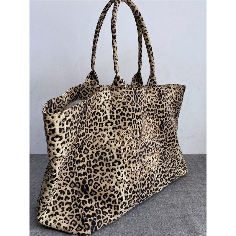 GANNI เสือดาวพิมพ์ปักผ้าใบกระเป๋าผู้ชายผู้หญิง Casual Shopping Bag Tote Bag Tote Tote Bag
