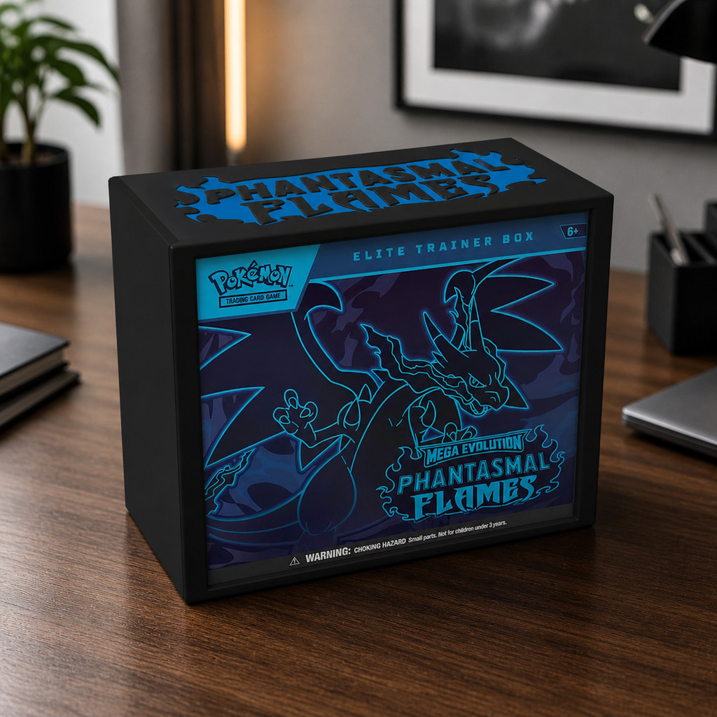 Phantasmal Flames Custom 3D พิมพ์ Pokemon ETB กันฝุ่นกรณี ETB และ Pokemon Centre Display Casing