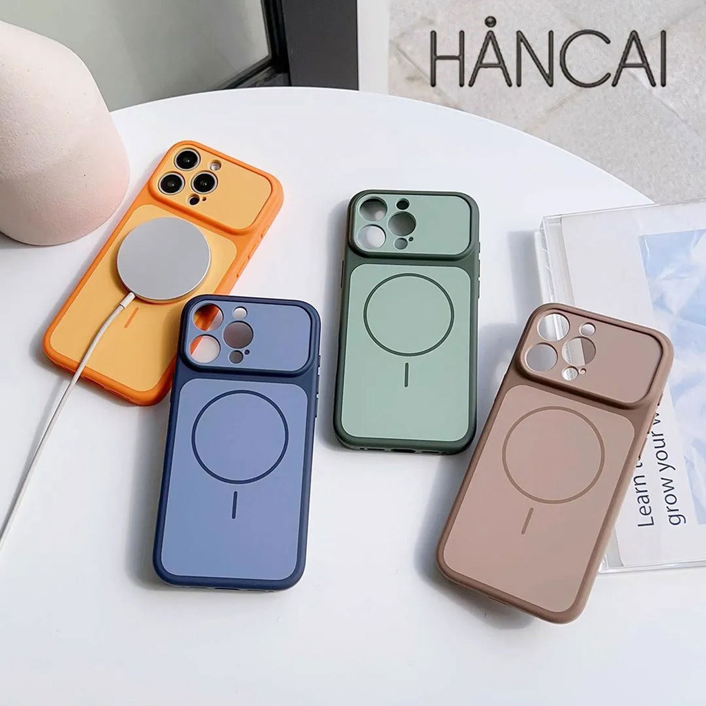 เคส IPhone ผิวสัมผัสนุ่ม ด้านแม่เหล็ก  ขอบก สำหรับไอโฟน กันล้ม 11 Pro iPhone 13 14 15 16 17Air เคสอะคริลิคกันกระแทกสีคู่