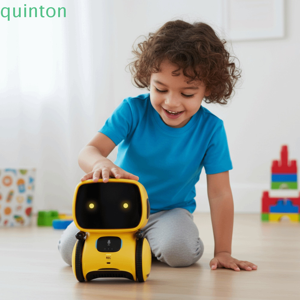 QUINTON Emo Robot, Touch Control Voice Command Smart Robot, หุ่นยนต์ของเล่นฟังก์ชั่นซ้ําเซ็นเซอร์ร้อ