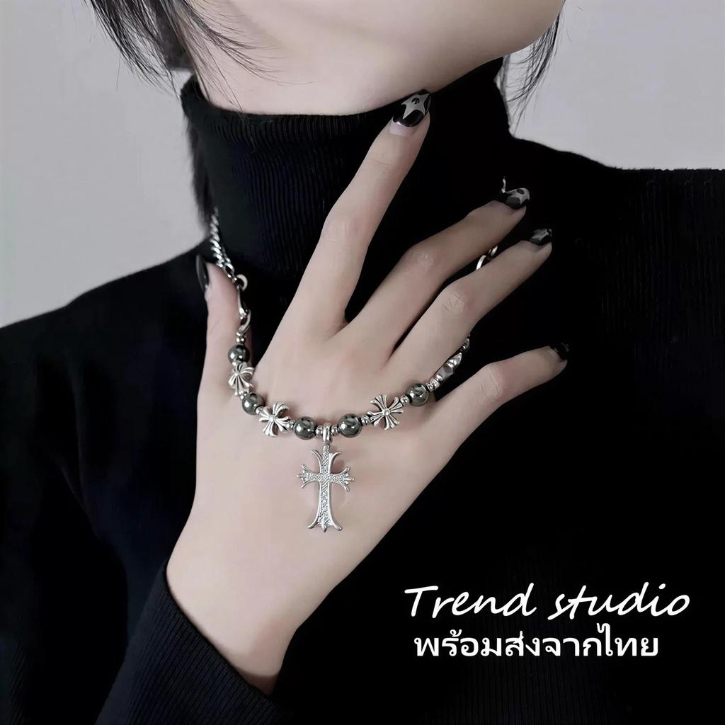 สร้อยคอแฟชั่น สร้อยคอรูปไม้กางเขน สร้อยคอดีไซน์รูปไม้กางเขนและลูกปัด พร้อมส่งจากไทย