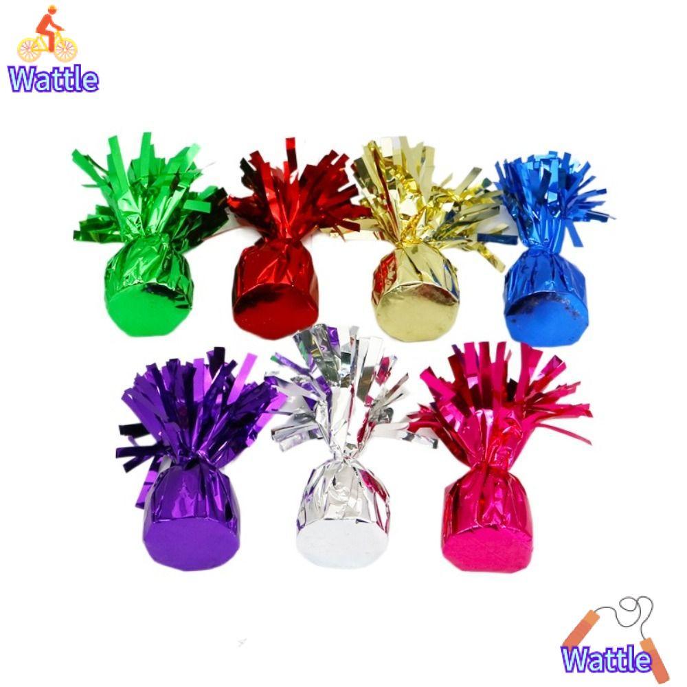 WATTLE Helium Balloon Weights, 5 ซม. ฟอยล์สีสันสดใส Balloon Weights, ฐานซีเมนต์พู่ตกแต่งปาร์ตี้
