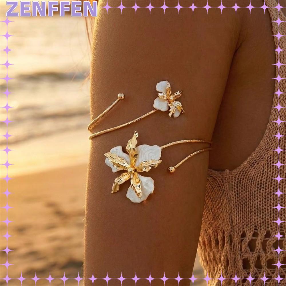 ZENFFENBC Open Cuff Armlet, Flower Craft Boho Style Upper Arm Bracelet, Adjustable Flower Arm Bracel
