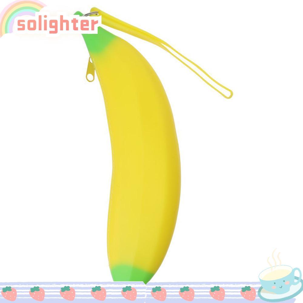 SOLIGHTER Banana Zero Wallet, ซิลิโคน 2.36*7.87 นิ้วกระเป๋าปากกาซิลิโคน, Creative Yellow Banana Shap