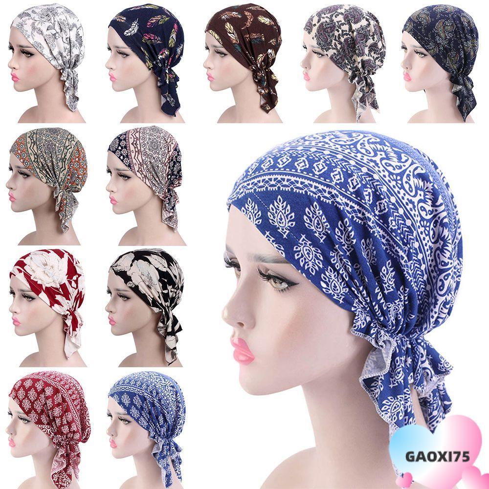 GAOXI75 หมวกผ้าโพกหัวมุสลิม Ruffle ผู้หญิงมะเร็ง Chemo หมวก