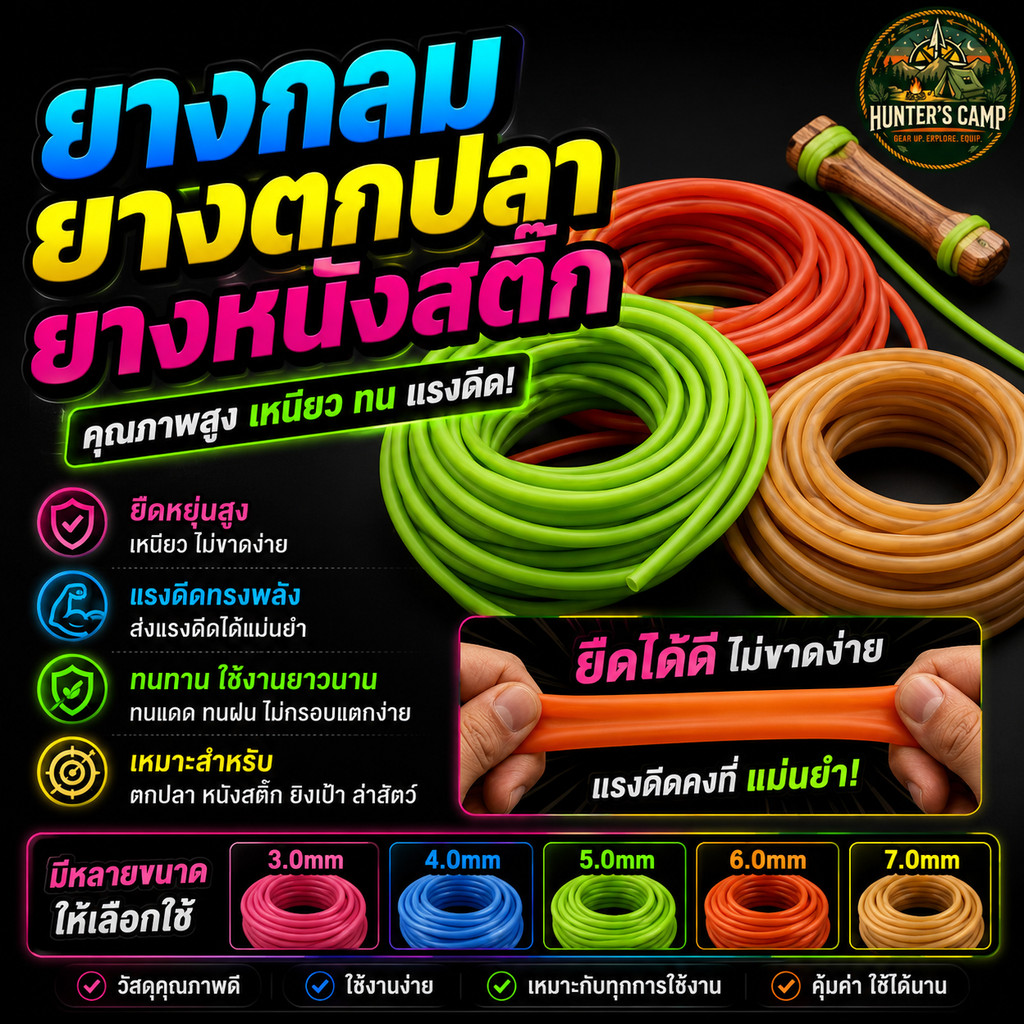 ยางกลม ยางตกปลา ยางหนังสติก ยางกลมอเนกประสงค์ คุณภาพสูง หนา 4 / 5 / 6 มม. เหนียว ทนแรงดึง ยาว 1เมตร