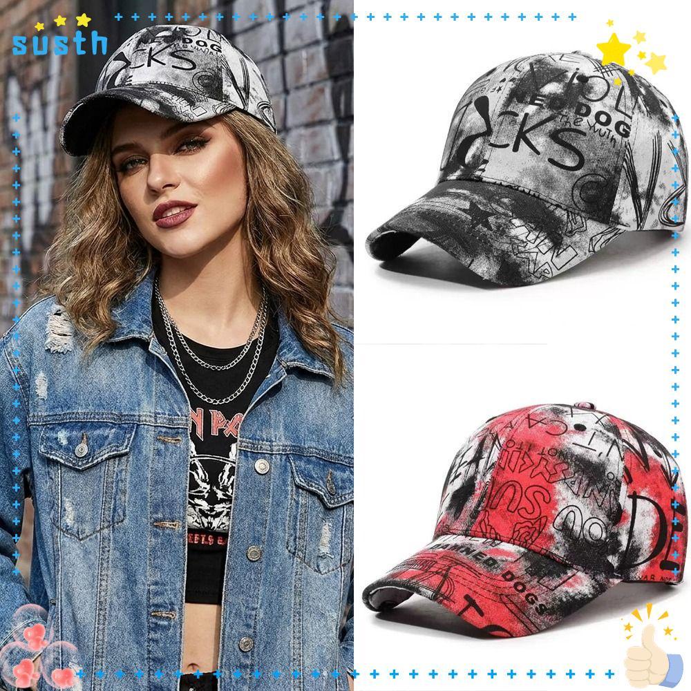 SUSTH Graffiti เบสบอลหมวก,หมึก Tie Dye Cotton Visor Peaked หมวก,แฟชั่นป้องกันแสงแดดปรับ Hip Hop เบสบอลหมวกสําหรับชายหญิง