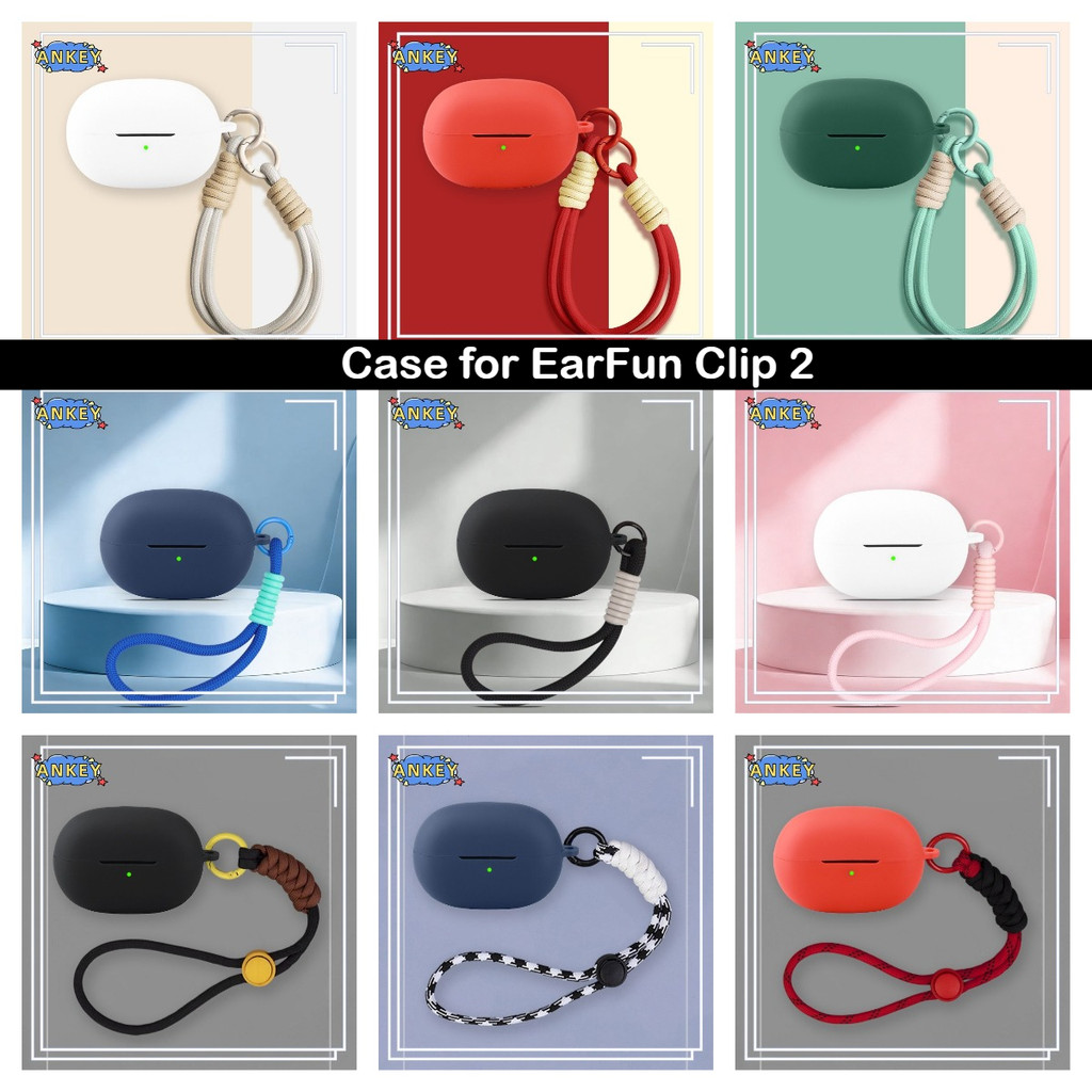 Suitable for EarFun Clip 2 Bluetooth Earphone Protective Case Silicone Anti Drop Protective Case Carrying Cute Nylon Lanyard