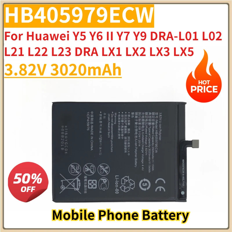 ใหม่เปลี่ยนแบตเตอรี่โทรศัพท์ 3.82V 3020mAh HB405979ECW สําหรับ Huawei Y5 Y6 II Y7 Y9 DRA-L01 L02 L21