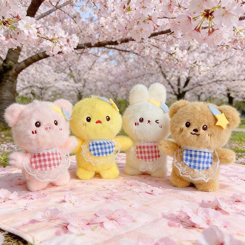 创意肚兜动物毛绒钥匙扣公仔可爱小兔子书包挂件女生生日新年礼物Cute Piggy Doll Pendant Plush Toy Piggy Cross dressing Little Rabbit B