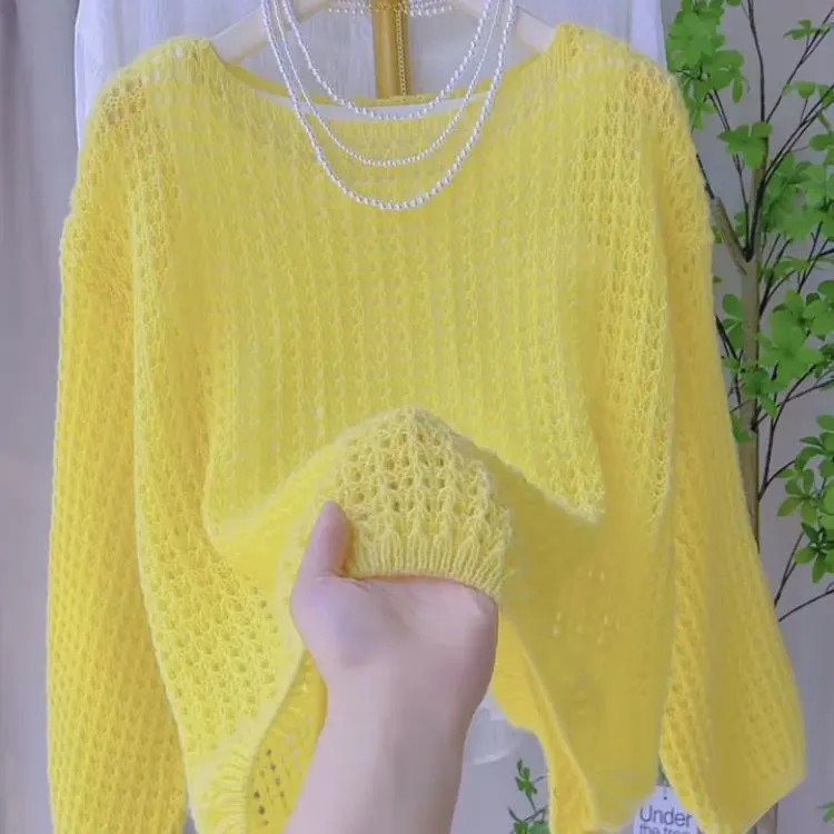 ถักผู้หญิงใหม่สไตล์เกาหลีหลวมสบายๆเสื้อแขนยาว
