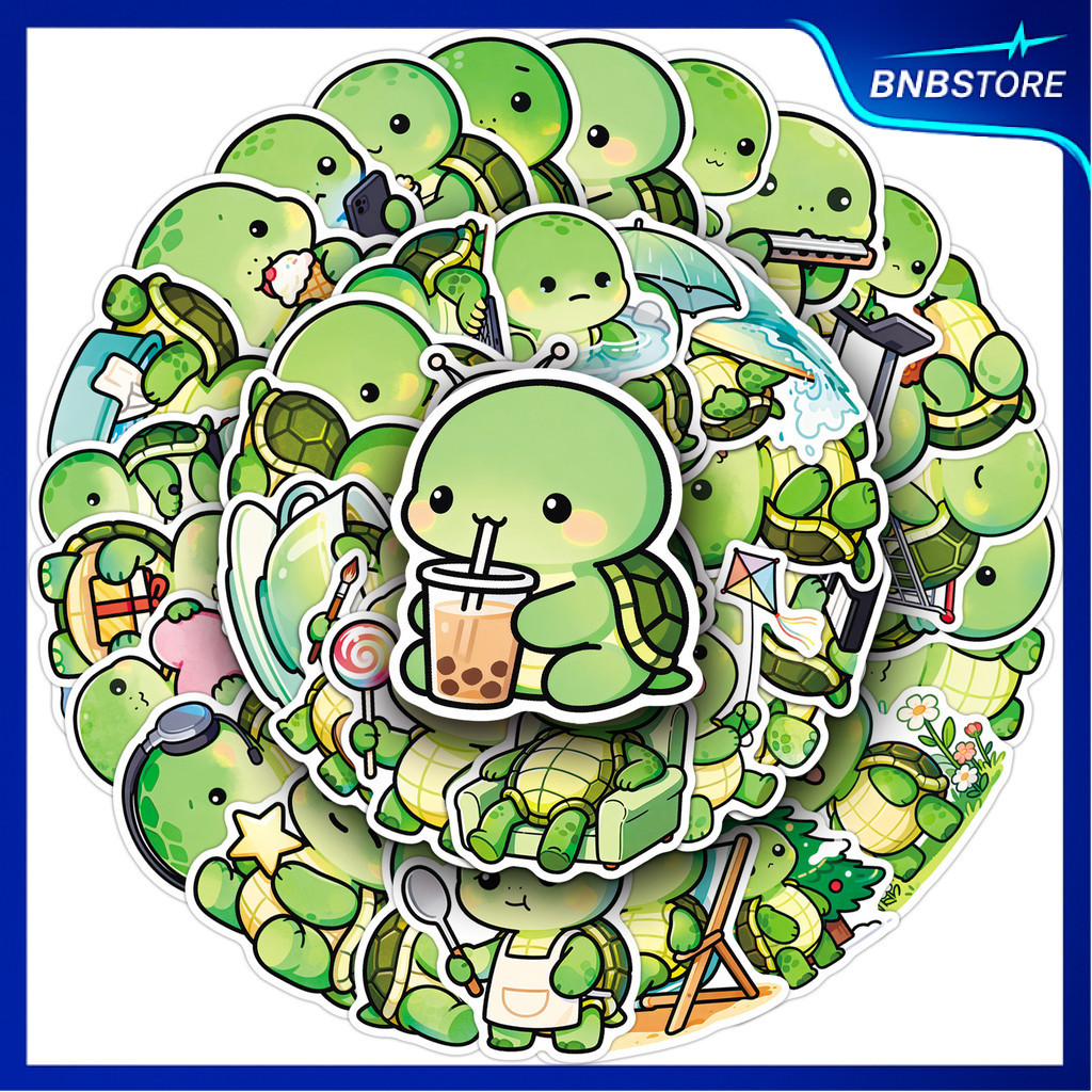 ส่งจากไทย 50แบบ Sticker เต่าเขียว ตาถั่ว การ์ตูน น่ารัก Cute Cartoon Green Turtle with Bean Eye