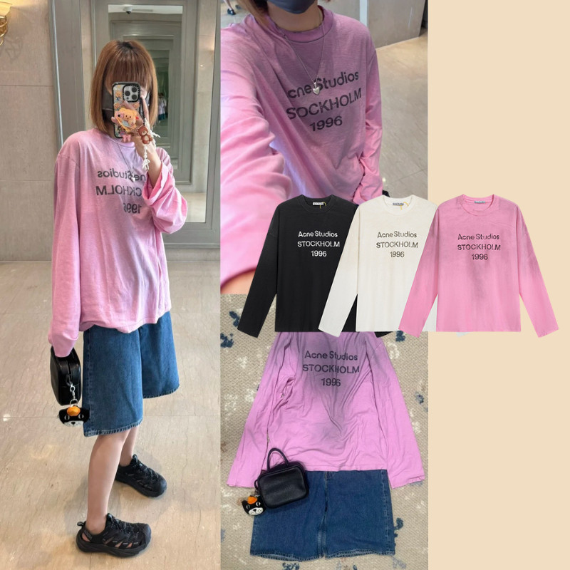 Acn Studio Y2K เสื้อยืดแขนยาว, Unisex, ทรงหลวม, พิมพ์ตัวอักษร, สไตล์สตรีท WOD0 GOAD