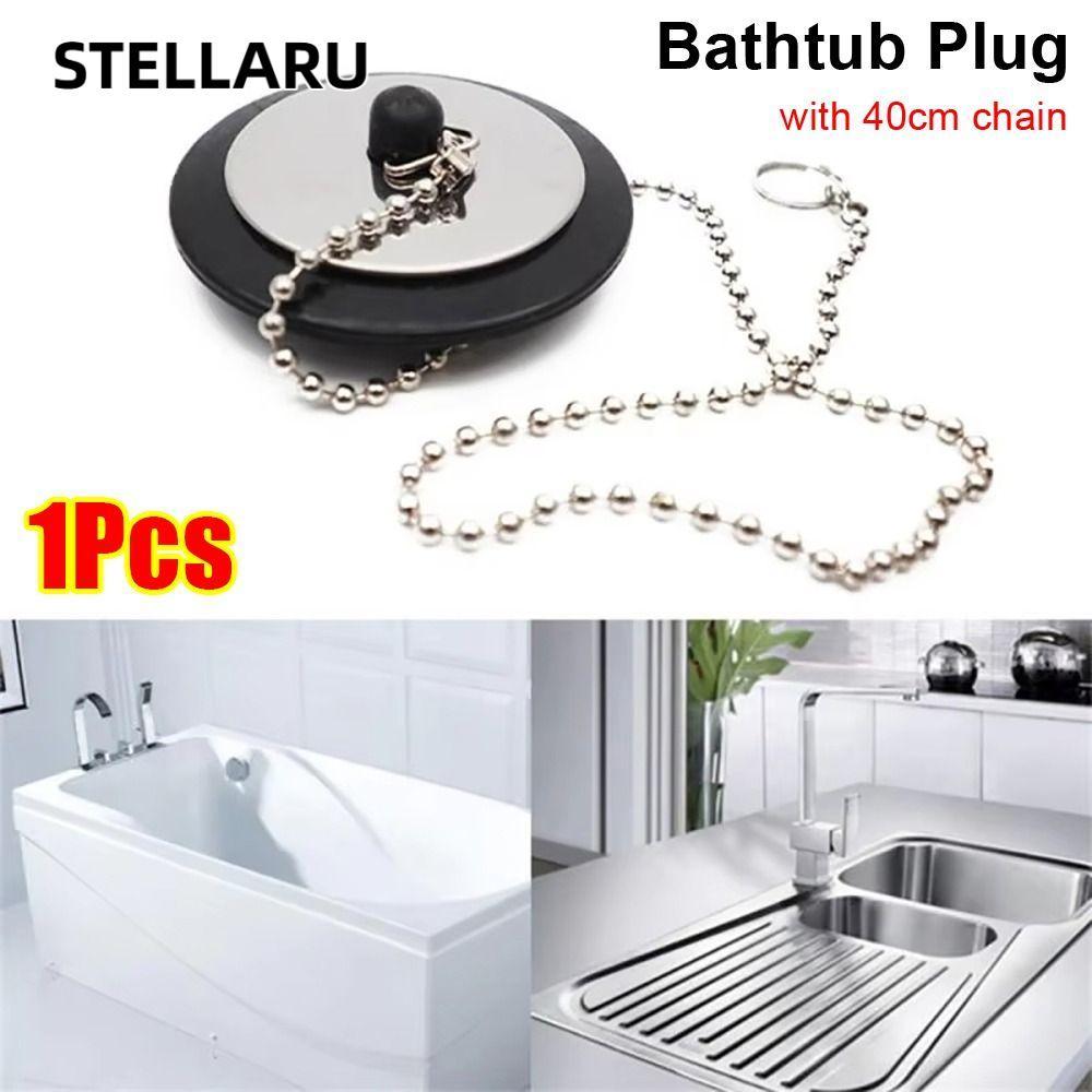 STELLARU 1 ชิ้นท่อระบายน้ําอ่างอาบน้ํา,พร้อมโซ่ซิลิโคนอ่าง Stopper, Universal ยาง 4/4.3/5 ซม.ปลั๊กอ่างอาบน้ําอุปกรณ์เสริม