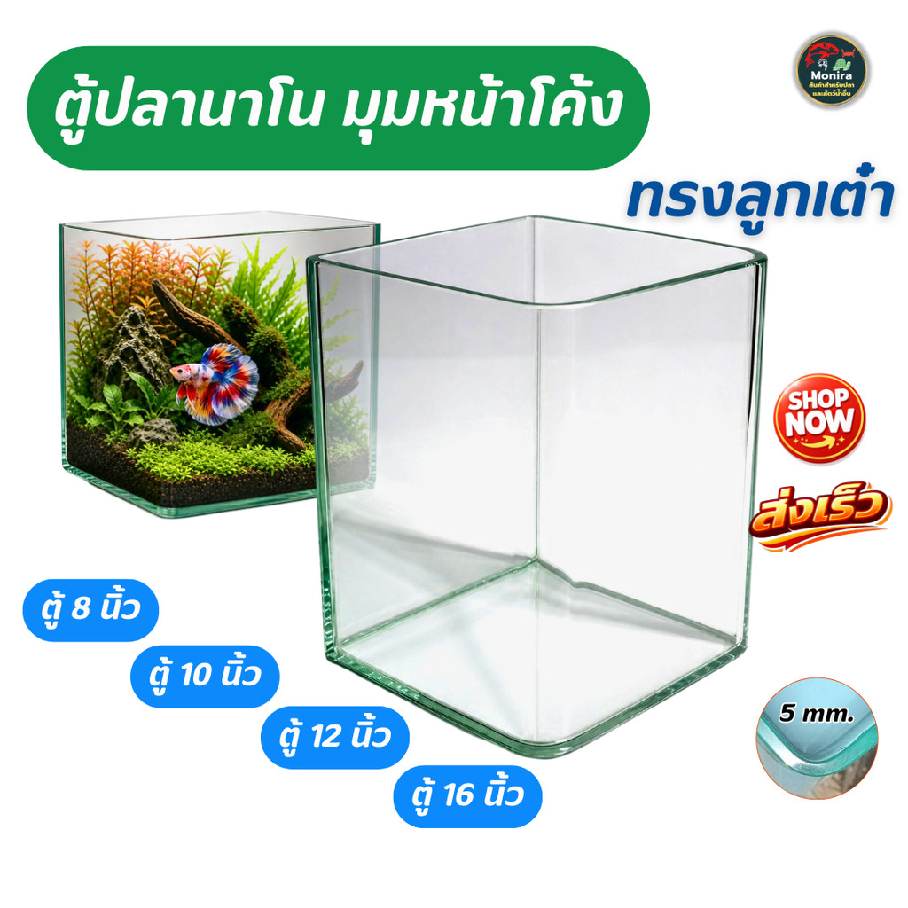 ตู้ปลานาโน มุมหน้าโค้ง กระจกใส 5 มม. | ตู้ปลาสวยงาม ตู้ปลากัด ตู้ไม้น้ำ ตู้กุ้งแคระ มี 4 ขนาด ตู้ปลา