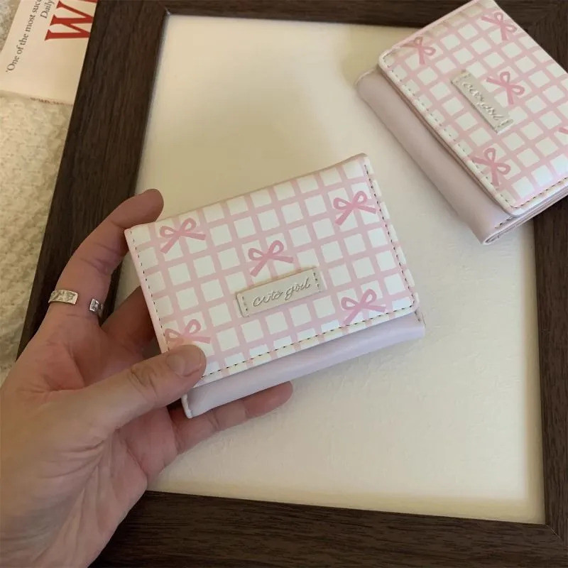 น่ารักสุดๆ!FX Wallet Pink Girl Heart Bow Sweet Short Small Portable Multi-card Coin Wallet
