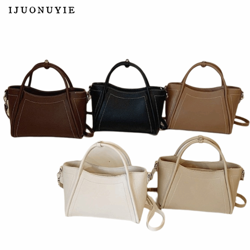 IJUONUYIE Retro Bucket Bag, PU วัสดุสีกาแฟ Minimalist Handheld Bag, Retro Minimalist Square Design สไตล์คลาสสิกขนาดใหญ่ความจุผู้หญิงกระเป๋าสะพายสไตล์