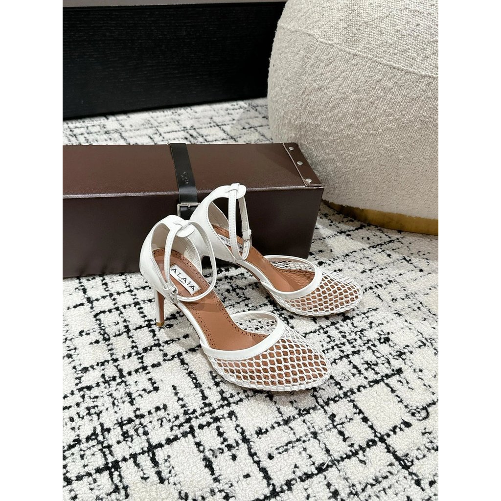 2025.2.15-9cm Heel Niche Brand Alaia Alaia Fishnet รองเท้าส้นสูง