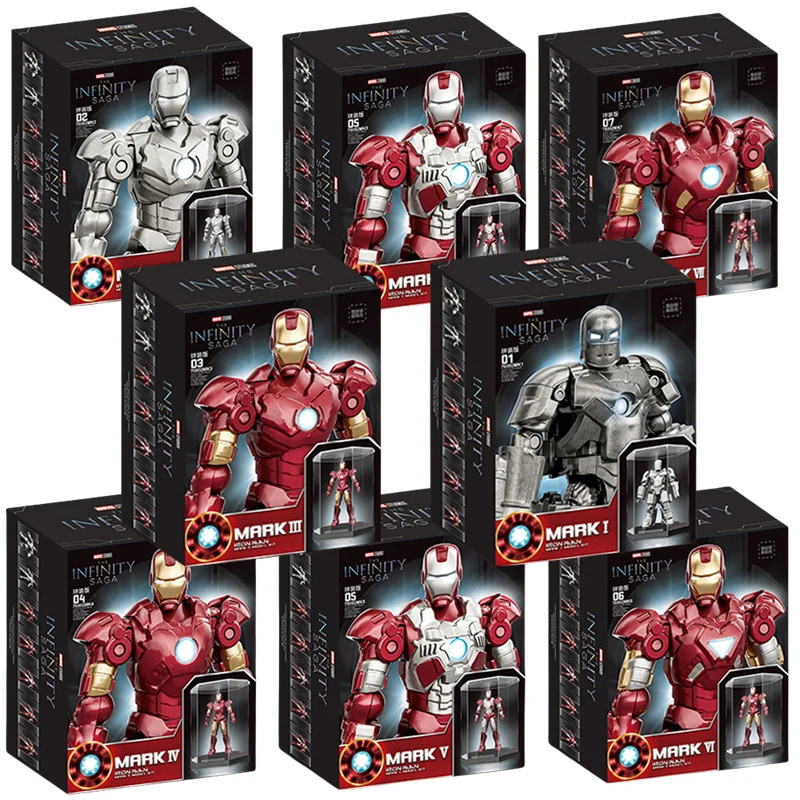 Original Iron Man บล็อกอิฐอาคารลูกสูบ MK8 MK9 MK10 MK11 MK12 MK13 MK14 Legends Tony Stark DIY ของเล่