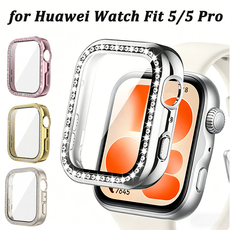 Diamond Bling กระจกนิรภัย PC สําหรับ Huawei Watch Fit 5/5 Pro Anti Gores ป้องกันหน้าจอกรอบกันชนอุปกรณ์เสริมสําหรับ Smartwatch Huawei Fit 5/5 Pro