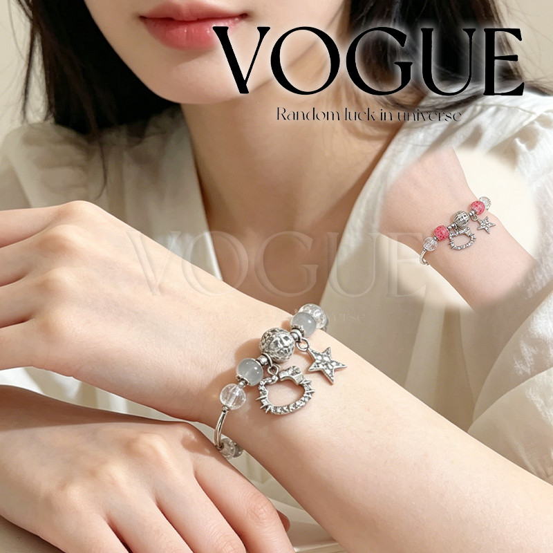 Vogue🌟พร้อมส่ง🌟 สร้อยข้อมือลูกปัดสไตล์สาวหวาน จี้น้องแมวน่ารักสวยงาม ตะขอใส่ง่าย (BRL-39)