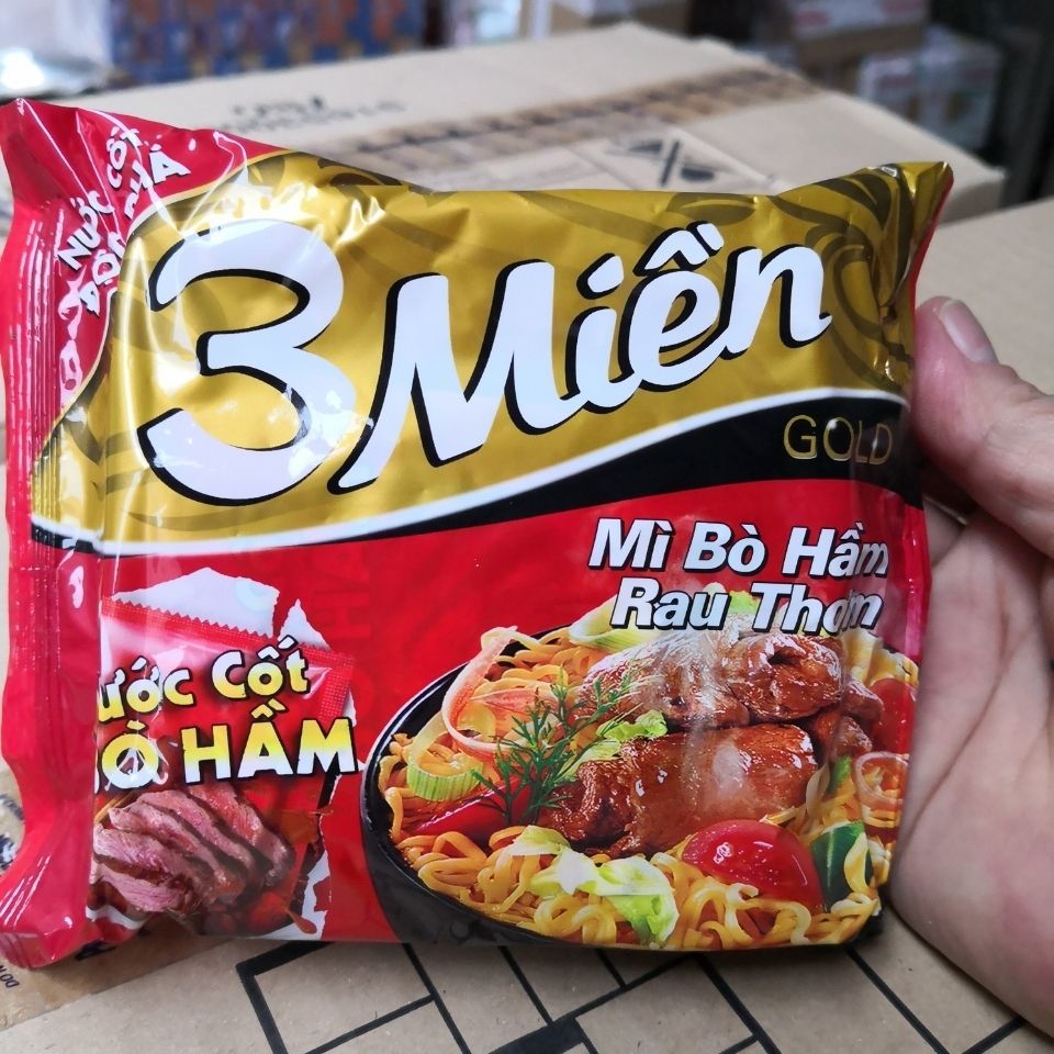 เวียดนาม 3Mien บะหมี่กุ้งร้อนและเปรี้ยว บะหมี่เนื้อ 75g บะหมี่กึ่งสําเร็จรูปเวียดนาม