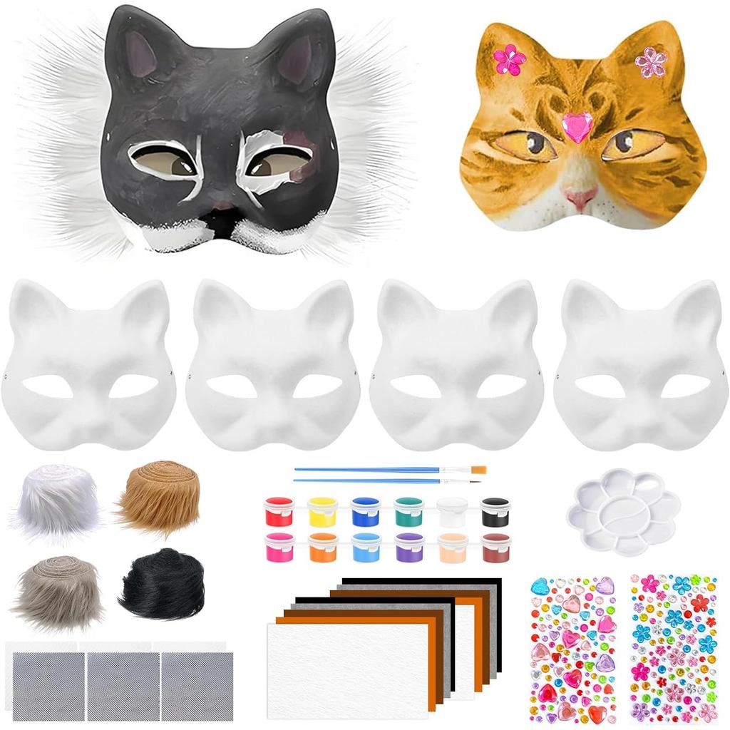 Therian Masks KitDIY Cat Fox Furry Mask Craft Set, Paintable Animal Costume Furry Mask with Felt Fur
