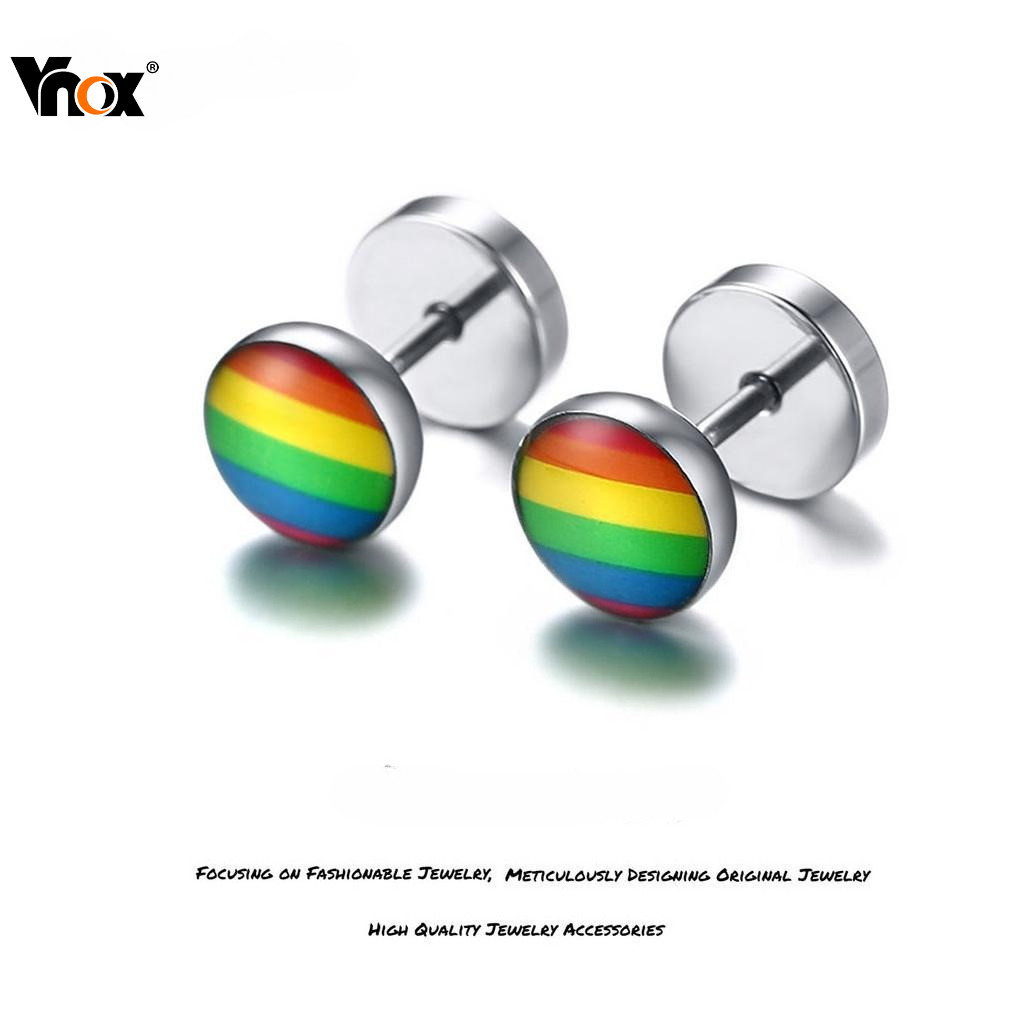 Vnox ต่างหูสตั๊ดสีรุยบอย rainbow สแตนเลสรอบ เครื่องประดับสำหรับทุกคน LGBTQ+
