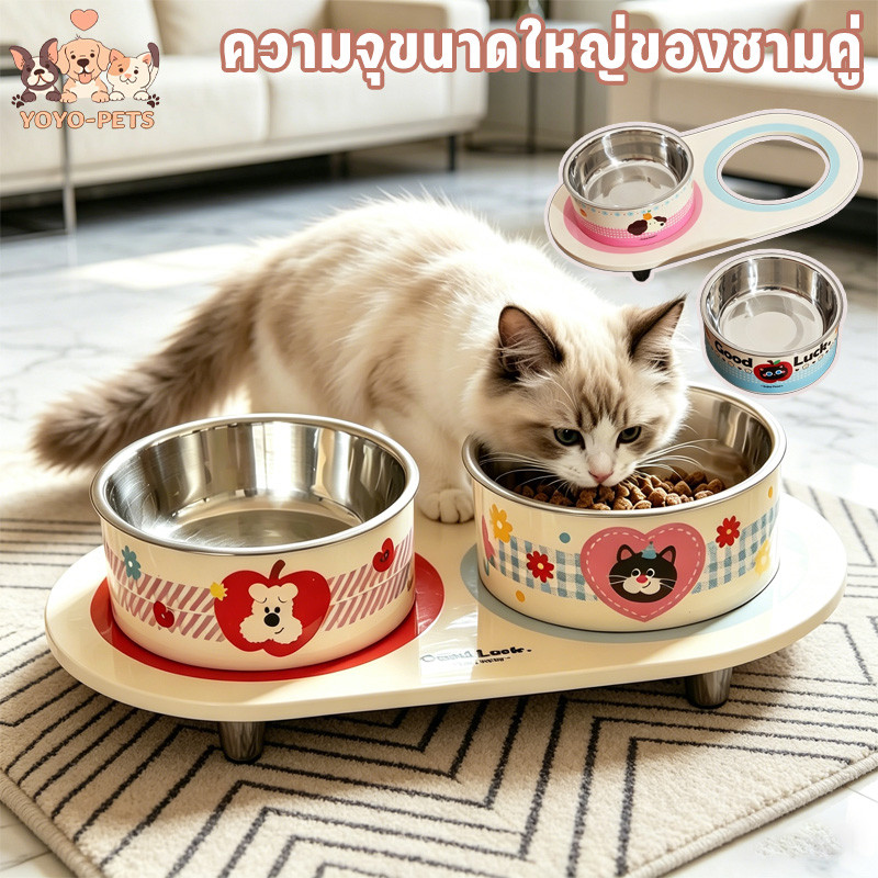 ชามข้าวแมว ชามข้าวหมา ชามสแตนเลสสำหรับสัตว์เลี้ยง เหมาะสำหรับสุนัขและแมว ความจุสูง ล้างง่าย