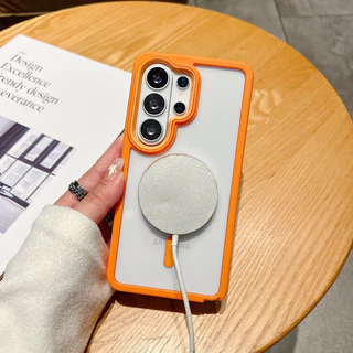 SAMSUNG หรูหราโปร่งใสแม่เหล็กชาร์จไร้สายสําหรับSamsung Galaxy S26 Ultra Plus S25 FE Edge S25 Ultra S24 S23 S22 Ultra Plus FE Drop Protection Hardปกหลัง