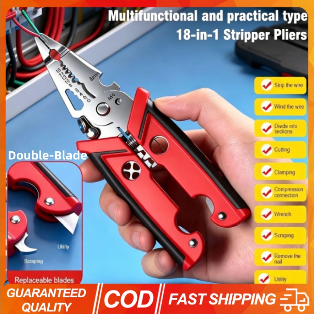 18-in-1 ช่างไฟฟ้า Crimper คีมอเนกประสงค์คีมปอกสายไฟ Double-Blade เครื่องมือมือสําหรับสายไฟ Crimping ตัดเครื่องมือช่างไฟฟ้ามืออาชีพ