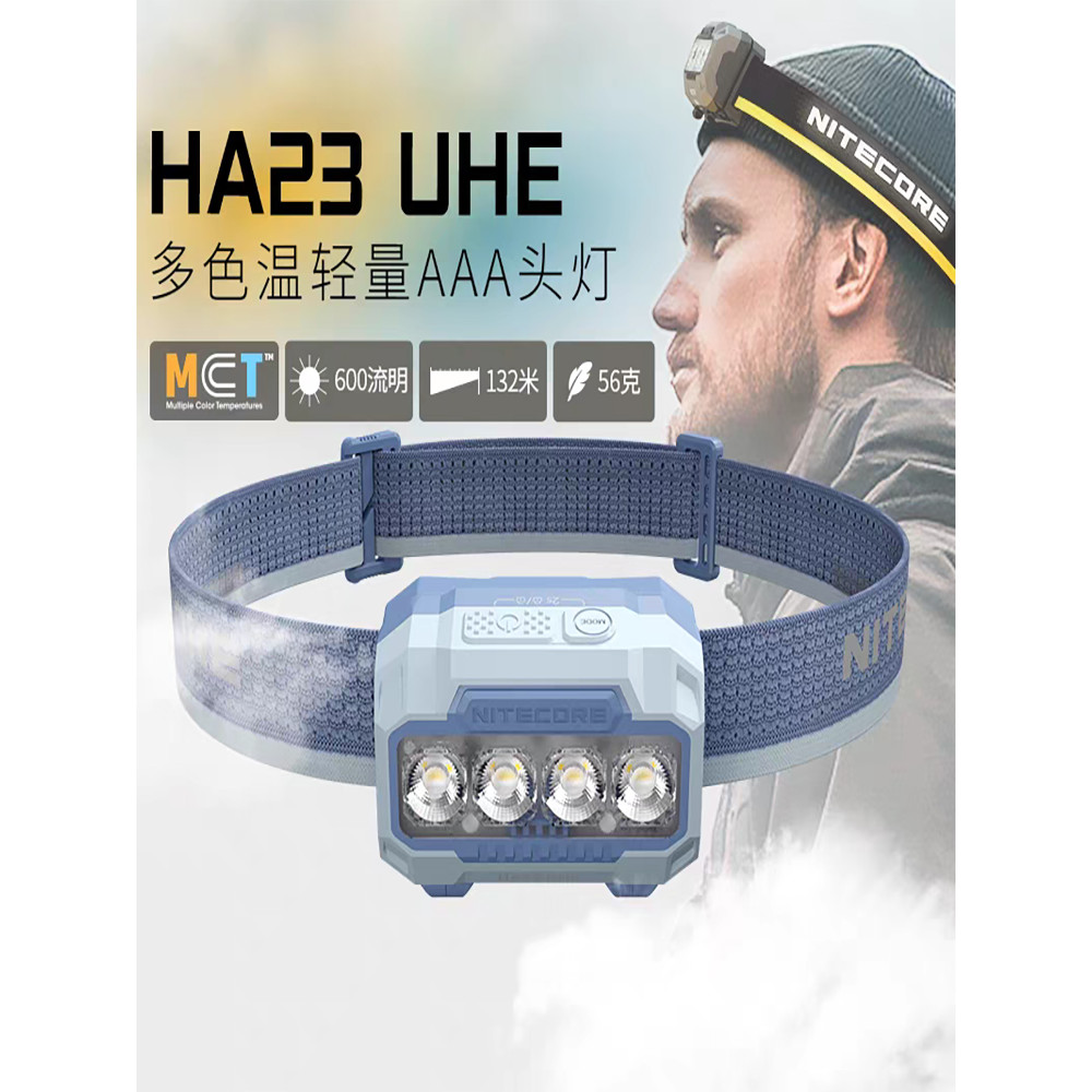 ไฟหน้า NITECORE HA23UHE น้ำหนักเบา สำหรับกลางแจ้ง วิ่งยามค่ำคืน และปีนเขา ใช้งานได้นานด้วยแบตเตอรี่ 